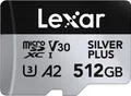 Lexar Silver Plus Micro SD Karte 512GB, Bis zu 205 MB/s Lesegeschwindigkeit