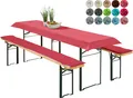 heimtexland ® Bierzeltgarnitur Auflagen Set 3-teilig Tischdecke Bierbank Polster Sitzkissen Tischdeko Typ698 Rot für Tischmaß 50x220 cm
