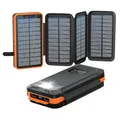 Solar Powerbank 26800mAh, elzle Solar Ladegerät mit 2 USB-A Ausgang & 1 USB-C Eingang, Outdoor Wasserfester Externer Akku mit 4 Solarpanels und Taschenlampe für Smartphones Tablets Camping