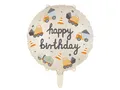 Folienballon Happy Birthday 35cm - Ballon für Helium oder Luft - Luftballon Bagger für Baustelle Kindergeburtstag - Baufahrzeuge Folienluftballon als Geburtstagsdeko - Beige Bunt