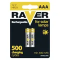 Raver by EMOS - Solar AAA Micro Akkus - aufladbare Batterien für Solarlampen - NiMH - 1,2V, HR03, 400 mAh - Betriebstemperatur -20 °C bis +50 °C - min. 500 Ladezyklen - 2 Stück