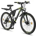 Licorne Bike Effect Premium Mountainbike Aluminiumrahmen Shimano,Zoll:26.00;Farbe:Schwarz/Lime (2xDisc-Bremse) - Grün
