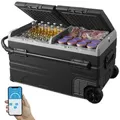 VEVOR 12 V Autokühlschrank, tragbarer 115 L Gefrierschrank mit 2 Zonen und Rädern & Griff, -20 °C bis 20 °C, 12/24 V DC / 100–240 V AC-Kompressorkühler für den Außenbereich, Camping, Reisen