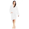 Vossen Unisex-Bademantel Texas, ideal für Sauna & Spa, Hotelbademantel, Morgenmantel, Kurzform, Webvelours, Kapuze, Gürtel, für Damen & Herren weiß L | 112 cm