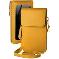 moex Handytasche zum Umhängen für Samsung Galaxy A21s – Kleine Handtasche mit Handyfach und Sichtfenster, 2 zusätzliche Fächer - Handy Umhängetasche Damen, Sonnengelb