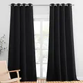 PONY DANCE Abdunkelnde Vorhänge für Schlafzimmer Ösenschal 2er Set H 245 x B 140 cm Gardinen Schwarz Blickdicht Thermovorhang Hitzeschutz Verdunkelungsvorhang mit Ösen