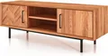 TV-Board Seiba Kernbuche massiv 144x45x50 Metallbeine 2 Türen 2 Fächer Fischgrät