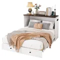 xixiworkshop Schrankbett, 140 x 200, Schrankbett mit Schubladen am Bettende und Regal am Kopfende des Bettes, mit USB und Steckdose, Umbaubares Plattformbett,Weiß(Ohne Matratze)