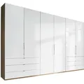 Venda Falttürenschrank Loft, Weiß, Eiche, Glas, Holzwerkstoff, 6 Fächer, 6 Schublade(n) Schubladen, 300x216x58 cm, ISO 9001, Goldenes M, Made in Germany, Typenauswahl, Beimöbel erhältlich, umfangreiches Zubehör in verschiedenen Größen erhältlich, Schlafzimmer, Kleiderschränke, Falttürenschrank