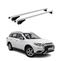 Menabo Dachträger Grundtäger kompatibel mit Mitsubishi Outlander PHEV 2014-2021 Aluminium 75kg Silber 2tlg Geschlossene Reling für Fahrradträger, Dachboxen, Skiträger Abschließbar