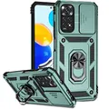 XINYEXIN Kameraschutz Handyhülle für Xiaomi Redmi Note 11 4G / Redmi Note 11S Hülle mit 360 Grad Metal Ring Ständer Stoßfest Schutzhülle Hard Case Sliding Camera Cover - Grün