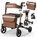 Arebos Leichtgewicht Rollator Aluminium | Reiserollator 6-fach höhenverstellbar | Faltbar | Inkl.Stockhalter und abnehmbare Einkaufstasche | Gehwagen Laufhilfe Gehhilfe mit Feststellfunktion | Braun