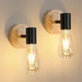 Wandleuchte 2er Set Schwarz Holz E27 Retro Industrial Innenbeleuchtung