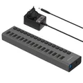 SABRENT 16-Port USB Hub Aktiv mit Netzteil – 90W USB Ladegerät Mehrfach mit Schaltern, Mount Bracket – 2-in-1 USB Ladestation & Aktiver Powered Hub 3.2x1, Charger für Handy, Laptop, PC, usw (HB-PU16)