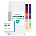 Jacobson Spannbettlaken aus 100% Baumwolle, Jersey Bettlaken 160 g/m2, Spannbetttuch mit Gummizug, OEKO-TEX®, pflegeleicht, viele Farben weiß 120 - 130 cm x 200 cm