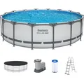 Bestway® Steel Pro MAXTM Frame Pool Komplett-Set mit Filterpumpe Ø 488 x 122 cm , lichtgrau, rund - Grau