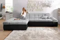 DOMO collection Ecksofa MORIC 300x172 cm, XXL-Sofa mit viel Platz, L-Form, auch in Cord, wahlweise mit Bettfunktion und Armteilverstellung, schwarz-silber