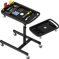 COSTWAY 2-in-1 Werkzeugtisch rollbar, Arbeitstisch höhenverstellbar mit abnehmbarem Fach, Mechaniker-Werkzeugwagen bis 60kg Belastung