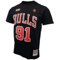 Mitchell & Ness NBA Name & Number T-Shirt - Chicago Bulls, Dennis Rodman, Größe S, Schwarz-Rot, 100% Baumwolle, Herren, Frauen, Kinder, Unisex, Frühling, Sommer, Herbst, Winter