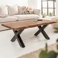 Massivholz Couchtisch MAMMUT 110cm Akazie Holz Baumkante honey finish braun