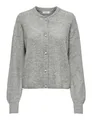 JdY Damen Strickjacke Rundhals Knopfleiste Perlen-Verzierung Knit Fit, Farben:Grau-3, Größe:M