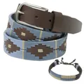 PELPE Argentinischer Ledergürtel mit passender Schnur und Lederarmband. Auf Leder gestickter Gürtel für Männer und Frauen. Argentinische Pologürtel