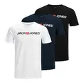 JACK & JONES Herren Shirts T-Shirts Logo Tee Crew Neck 3er Pack, Farbe:Mehrfarbig, Artikel:12137126 - Black/White/Navy Blazer, Größe:M