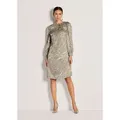 MADELEINE Midikleid Modernes Crash-Kleid mit Two-Tone-Effekt Rundhals, Falten, Reißverschluss, Langarm braun 36