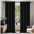 Deconovo Verdunkelungsvorhang Gardinen mit Ösen Blickdichte Vorhang Kälteschutz Schlafzimmer 2er Set, Blackout Curtain einfarbig Thermo Vorhang Verdunkelung Wärmeisolierend schwarz 135 cm x 240 cm