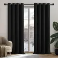 Deconovo Vorhang Verdunkelung Ösen Gardinen Schlafzimmer Thermogardine Ösen, 240x135cm(HöhexBreite), Schwarz, 2er Set