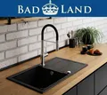Elza Set Spülbecken 76x44 lange Ablaufplatte Granit schwarz Spültischarmatur