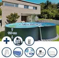 Stahlwandpool Set (8-teilig) hoch achtform 540x350x120 cm, Stahl 0,4 mm anthrazit Folie 0,4 mm blau