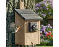 Zooprinz Nistkasten Vogelhaus für Wildvögel Wetterfest Vollholz Vogelhäusschen, Klappbare Front, Räuberschutz, Braun Pultdach
