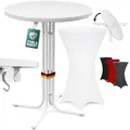 Casaria® Stehtisch mit Husse 70 cm Klappbar Weiß Rund Holz Metall Pulverbeschichtet Wetterfest Hoch Set Bistrotisch Bartisch Garten Hochzeit Tisch