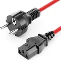 deleyCON 1m Kaltgerätekabel - Nylon Kabel - Netzkabel Stromkabel Kaltgeräte Strom Kabel 3 Polig Schutzkontakt Stecker (Typ F auf C13 Buchse) PC Computer Monitor Drucker Beamer - Rot