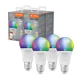 LEDVANCE WiFi E27 LED Lampe, Smart Home Leuchtmittel, 14W (1521lm) ersetzt 100W Glühbirne, dimmbar, RGBW Lichtfarbe (2700-6500K), per Alexa, google oder App steuern, Lampen im 4er-Pack