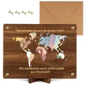 Jukibole Hochzeitsgeschenk Geld 20×15 cm, Hochzeitsgeschenke für Brautpaar, Geldgeschenk Weltkarte zum Verpacken von Geldscheinen, Kreative Hochzeitskarte Holz für Hochzeiten, Reisen & Jubiläen