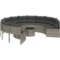 vidaXL Gartensofa mit Tisch und Kissen Rund Grau Poly Rattan 3318545