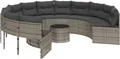 vidaXL Gartensofa mit Tisch und Kissen Rund Grau Poly Rattan