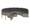 vidaXL Loungesofa Gartensofa mit Tisch und Kissen Rund Grau Poly Rattan, 1 Teile