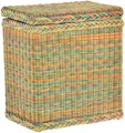 Rattan Wäschekorb/Wäschebox  mit Deckel und Inlett, Wäschetruhe klein (Bunt)