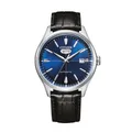 Citizen Herrenuhr Automatik Silberfarben/Blau mit schwarzem Kroko Look Lederband
