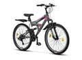 Licorne Bike Strong V Premium Mountainbike in 24 und 26 Zoll - Fahrrad für Jungen, Mädchen, Damen und Herren - Shimano 21 Gang-Schaltung - Vollfederung Zoll:26;Farbe:Anthrazit/Rosa