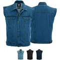 BULLDT Herren Motorradweste Jeansweste Motorrad Kutte Denimweste Bikerweste - Stylische Biker Trucker Weste mit Kragen – Vintage & Klassischer Lifestyle aus 100 % Baumwolle Hellblau - 52