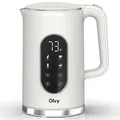 Olvy Wasserkocher Creme, Temperatureinstellung 1,7L – LCD-Display, 2200W, BPA-frei, Warmhaltefunktion, Kalkfilter, Temperaturwahl 40–100°, Ede... - Weiß