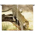 Abakuhaus Gardine Schlafzimmer Kräuselband Vorhang mit Schlaufen und Haken, Exotisch Leopard-wilde Katze auf Baum gelb|grün|braun 280 cm x 225 cm