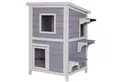 lionto Tierhaus Katzenhaus, Katzenvilla, mit klappbarem Dach, wetterfest, 56 cm x 52 cm x 82 cm, grau-weiß