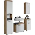 Badmöbel-Set INOSIGN "Avena", weiß (asteiche, weiß hochglanz), Holzwerkstoff, Kunststoff, Metall, Kastenmöbel-Sets, Mit Hochschrank, Waschbeckenunterschrank, Wandschrank und Unterschrank