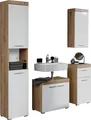 Badmöbel-Set "Avena", (Set, 4 St.), Mit Hochschrank, Waschbeckenunterschrank, Wandschrank und Unterschrank, Asteiche/ Weiß Hochglanz