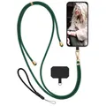 moex Unleash für Motorola Moto G75 5G Handyband zum Umhängen ohne Hülle, Handykette Universal mit Karabiner, Handy Band abnehmbar, Kette mit Pad für Handyhülle, Grün, Gold